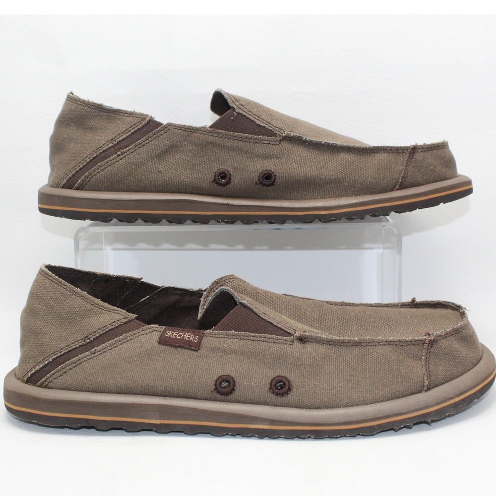 Skechers Phoenix Men's 10 Slip On Loafers Canvas Brown SN 60696 Distressed NWOB